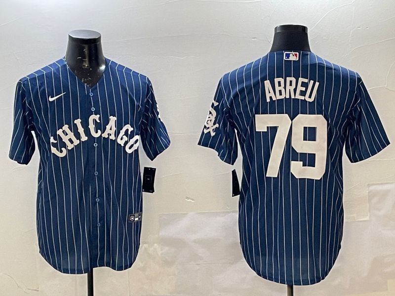 Men Chicago White Sox #79 Abreu Blue Stripe Game 2025 Nike MLB Jersey style 1